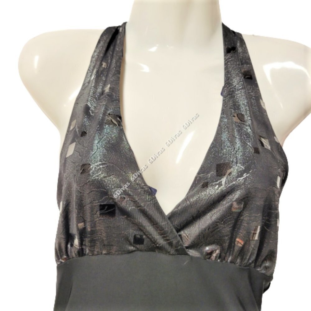 METALLIC Silver And Black Glitter Halter Top Size M